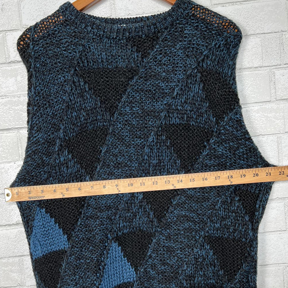 Michael Gerald Men's M Vintage 80's Triangle COSBY Sweater Long Sleeve Blue y2k - Picture 4 of 7